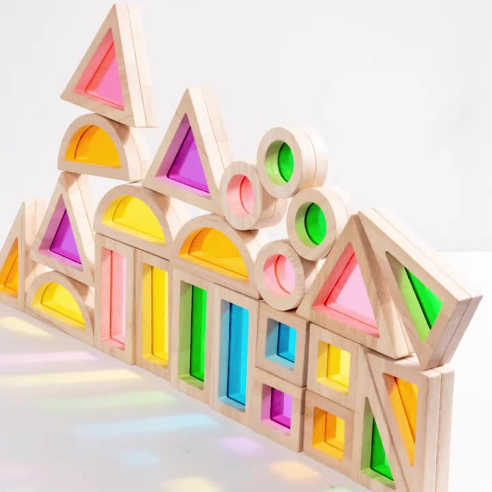 Building Block Set Translucent Acrylic Geometric Shapes with Colorful Triangle, Circle, Arch and Window Pieces — image 11