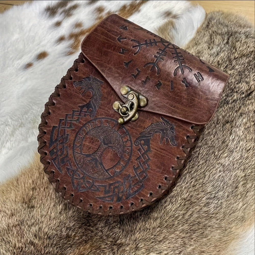 Costume Accessories Faux Leather Medieval Belt Pouch with Five Embossed Design Options in Brown or Black — image 6