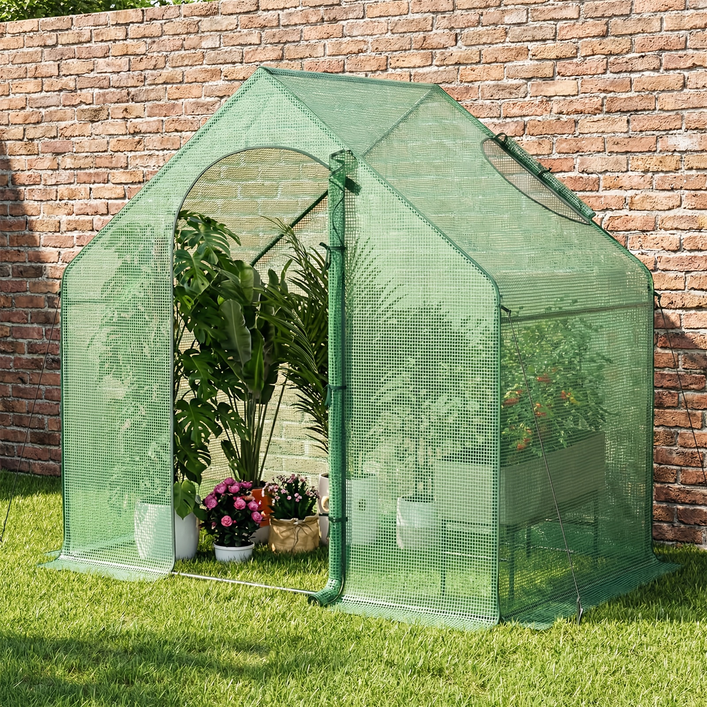 6 x 3 x 5.5-Foot Walk-In Greenhouse with Green Grid Cover, Roll-Up Door and Top Vent Window — image 7