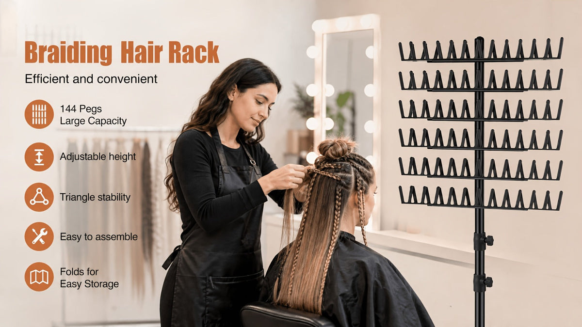 Braiding Hair Rack Hair Styling Tool with 144-Strand Layout, 30-50-Inch Height and Foldable Stand — image 13