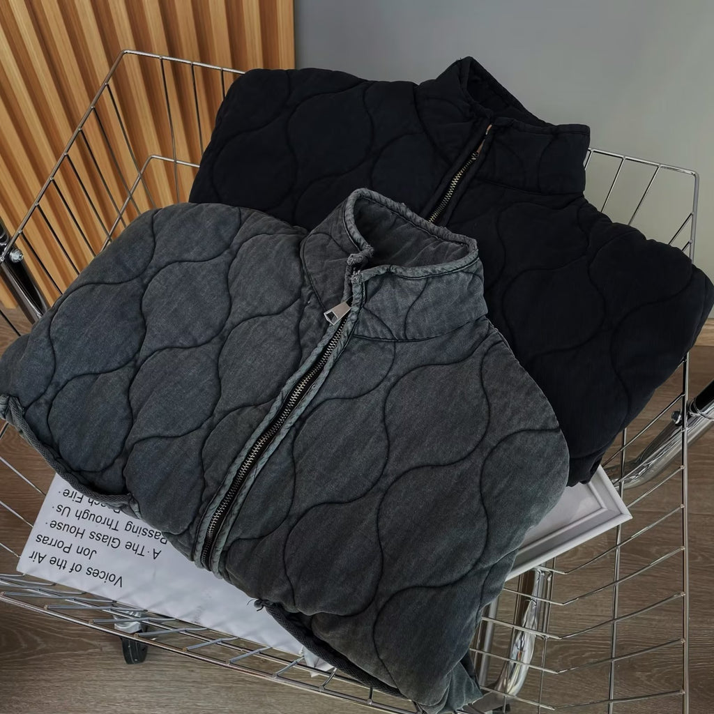 Large Pocket Lace-up Long Sleeve Cotton Coat Jacket Washed Cotton-padded Coat For Women