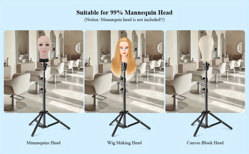 Adjustable Wig Stand Tripod 360 Rotation Aluminum Alloy Height Adjustable to 50 Inch Foldable Portable Mannequin Head Stand f