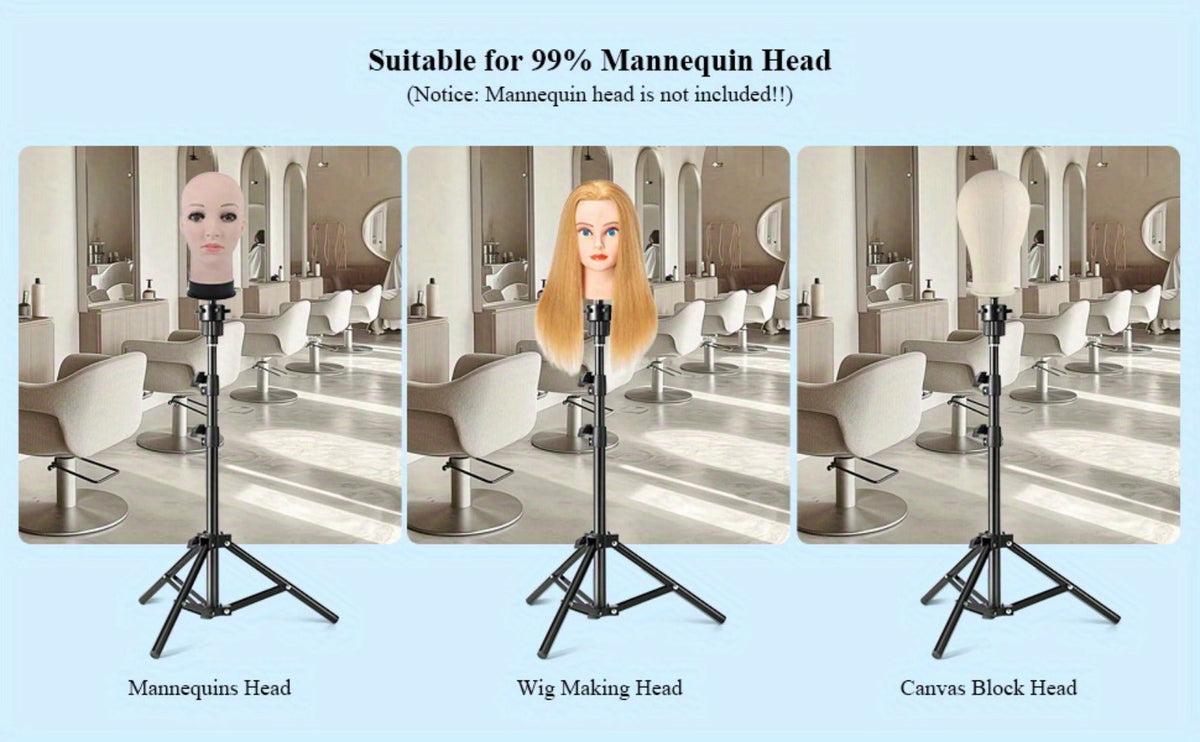 Adjustable Wig Stand Tripod 360 Rotation Aluminum Alloy Height Adjustable to 50 Inch Foldable Portable Mannequin Head Stand f