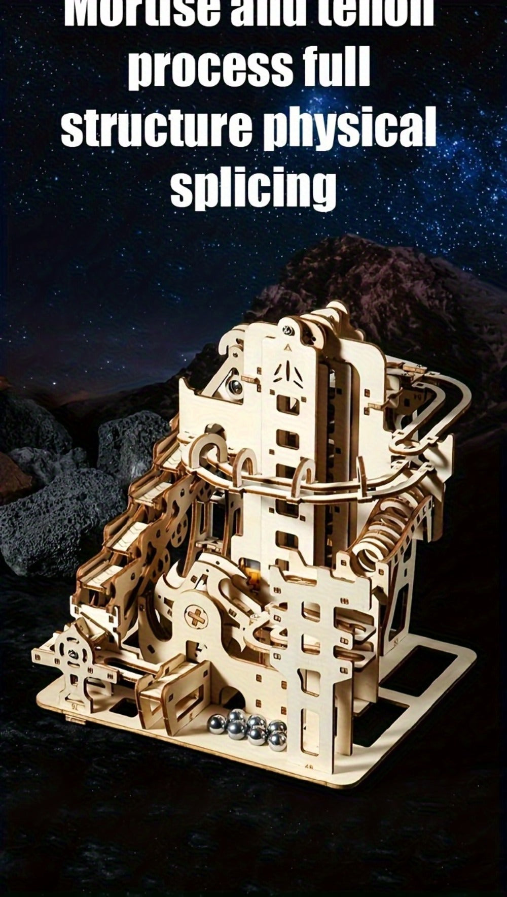 Wooden Marble Track Model Kit with Dual-Linkage A or B Builds, Laser-Cut Panels, Gears and Ball Rails — image 13