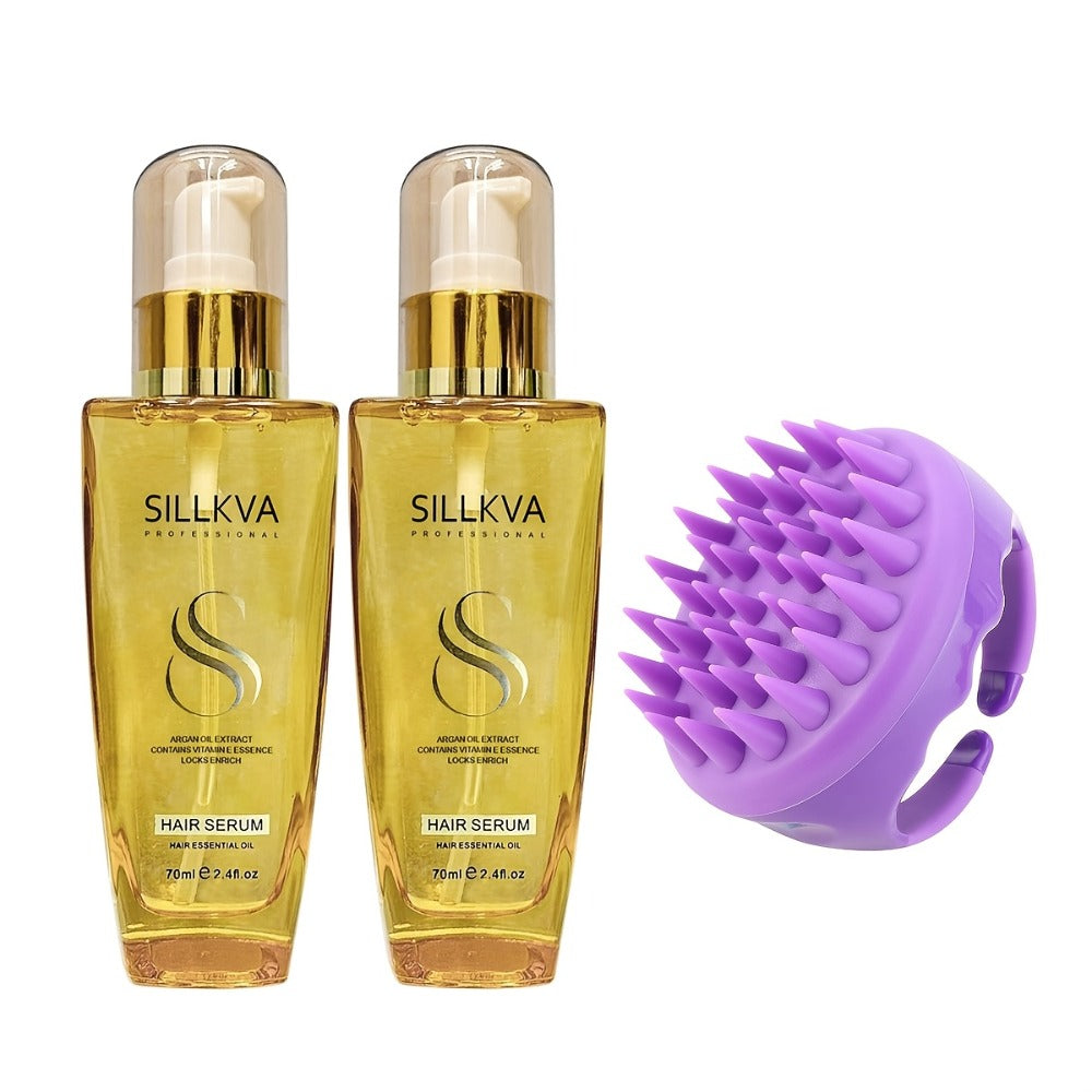 Moroccan Argan Oil Hair & Skin Treatment with Applicator Brush 2.4oz - Anti Frizz Smoothing for Bath Time, Home Spa and Perso