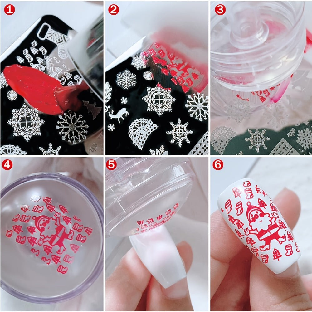 Nail Stamping Plate Set 9Pcs with 7 Mixed Design Stainless Steel Plates – Complete Nail Art Stamp Kit with Stamper & Scraper 