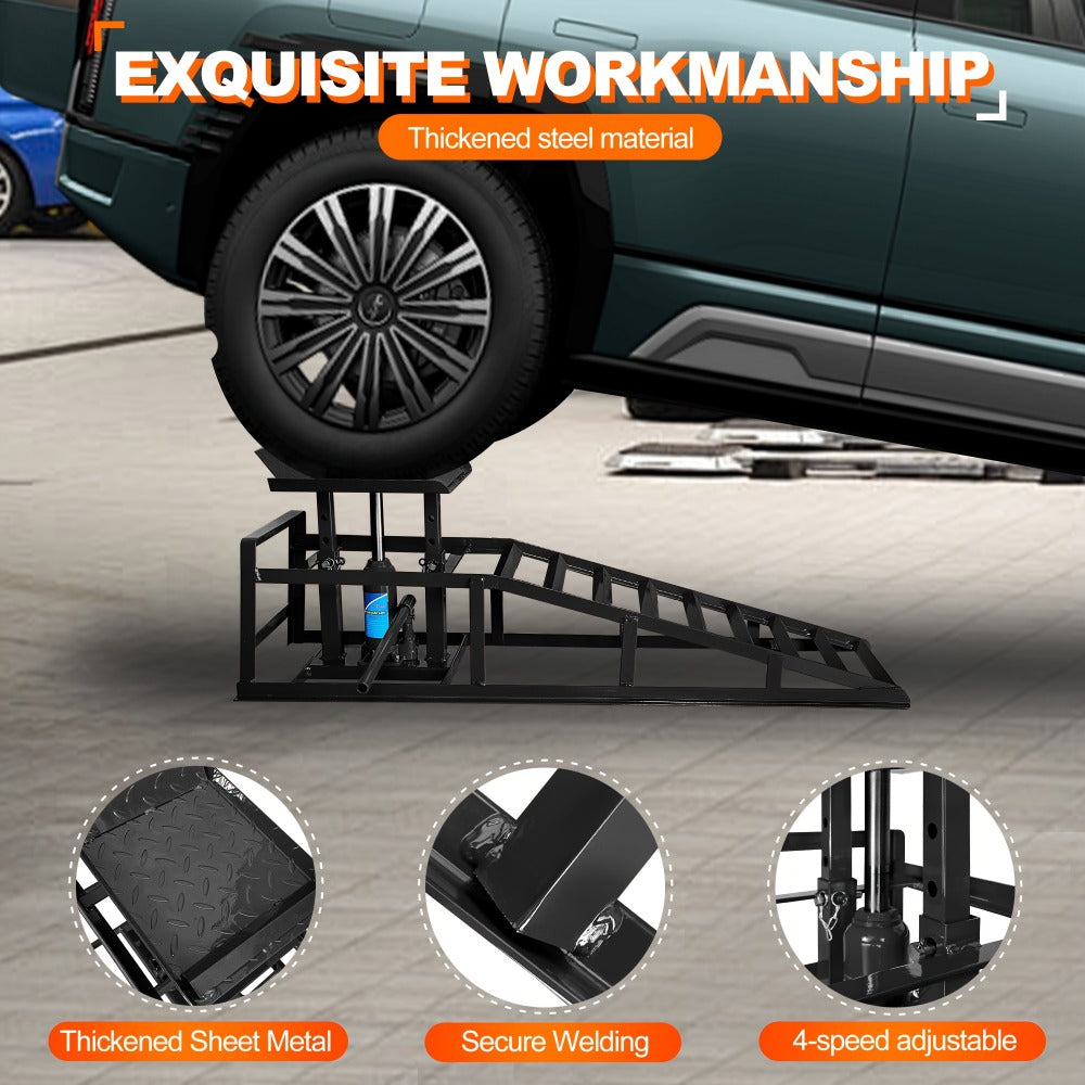 Car Ramps 2-Pack Hydraulic High Lift 11, 050 lb Capacity Low Profile with Support Jack – Oil Change Service Ramps for Car Tru