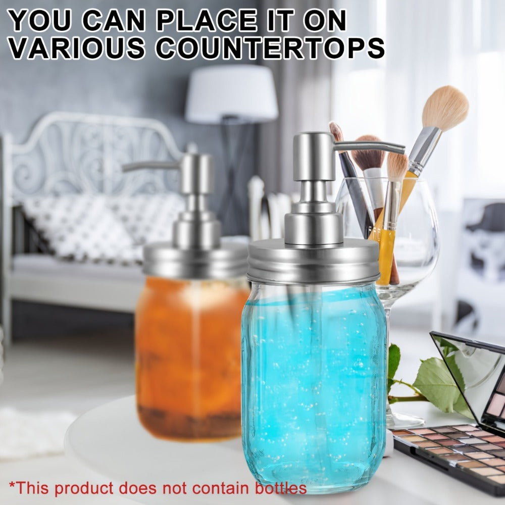 Mason Jar Soap Dispenser Pump Lids 4 Pack – 304 Stainless Steel Regular Mouth Mason Jar Pump Replacement, Leakproof Gasket — 