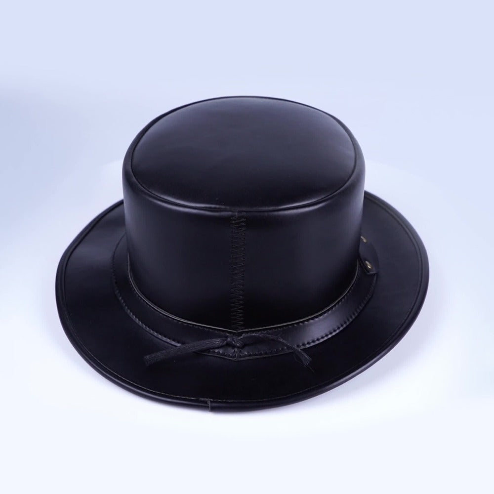 Genuine Leather Top Hat Steampunk – Shapeable Wide Brim Gentleman Hat for Men Women, Halloween Costume Topper, Deadman Victor