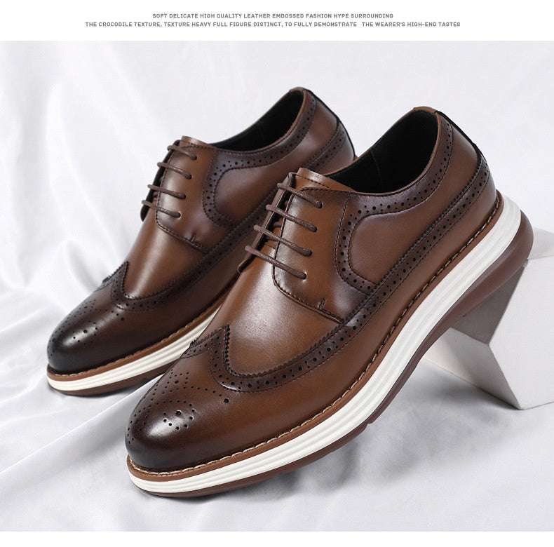Ultra-fiber Thick-soled Trendy Men's Business Leather Shoes Comfortable And Casual