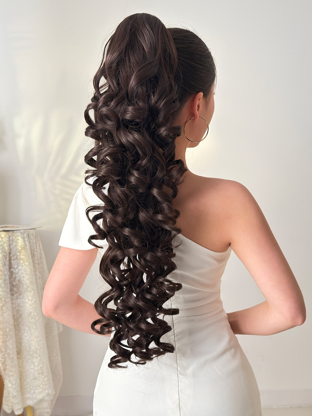 Curly Ponytail Extension 28 Inch Long Heat Resistant Synthetic Clip In Wrap Around Hairpiece Voluminous Bouncy Curls 4 Styles
