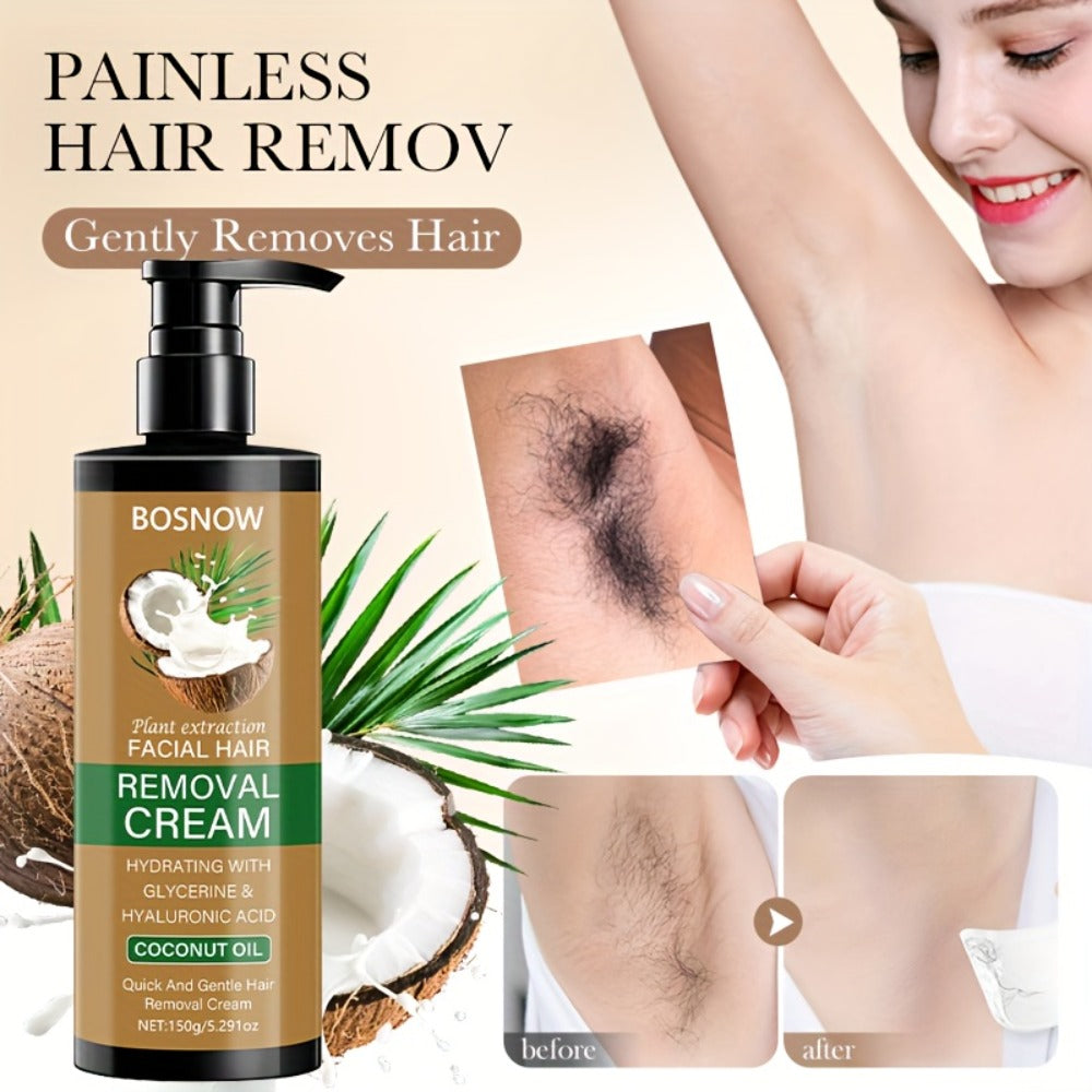 Hair Removal Cream BOSNOW 150g Coconut Oil Pump Bottle with Carton for External Body Grooming — image 2