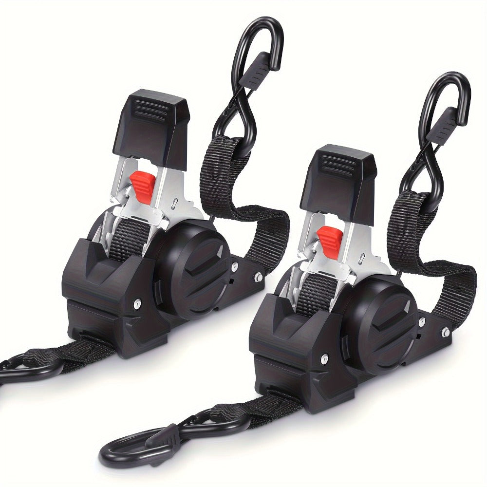 Ratchet Tie-Down Straps with Auto-Retract & Speed Control – Heavy-Duty Cargo Securing Kit with Hooks & Storage Bag | Motorcyc