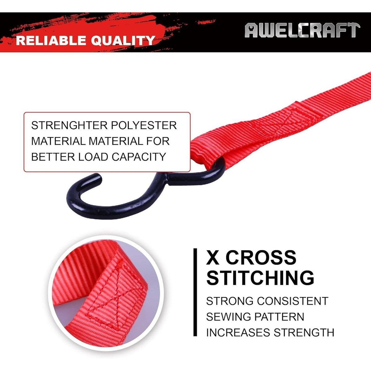 Ratchet Tie Down Straps 4-Pack 15FT 1, 500 lb Break Strength Heavy Duty with Soft Loops & Storage Bag – High-Visibility Webbi