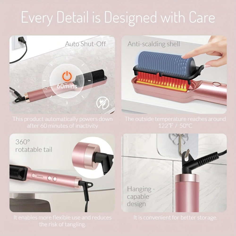 Hair Straightener & Curling Iron Set for Women, Flat Iron Straightening Brush, Anti-Scald, Precise Temperature Control — imag