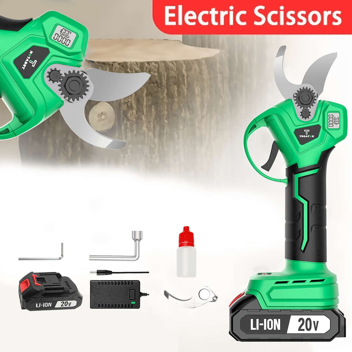 20V-Labeled Cordless Pruning Shears with Display, Yellow or Green Body and One- or Two-Battery Kits — image 8