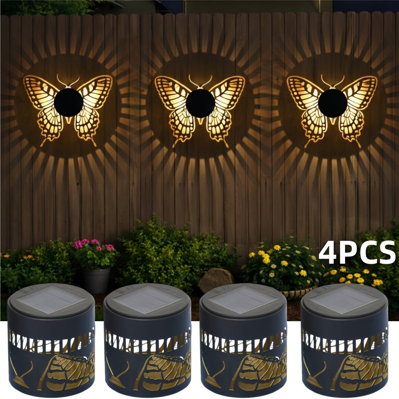 Two- or Four-Piece Solar Butterfly Fence Lantern Set with Metal Cutout Shades, 16 x 7.8 x 8.5cm Each — image 1