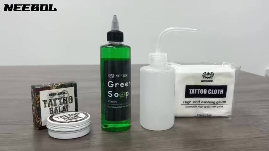 Tattoo Green Soap Cleaning Kit Neebol 8.5oz Concentrated Soap Squeeze Bottle Moisturizing Balm Cream Lint-Free Wipes Complete