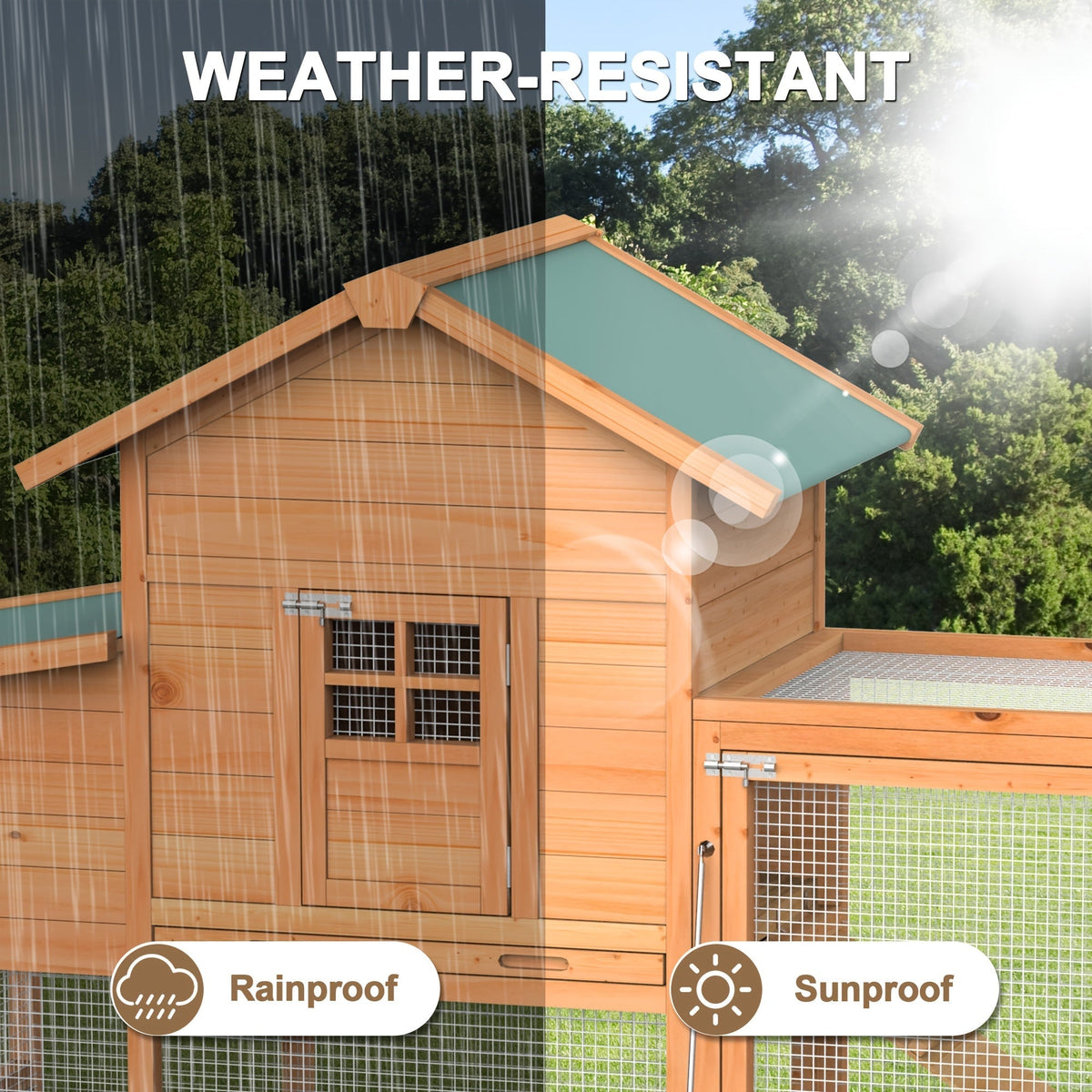 Portable Wooden Chicken Coop with Wheels, Nest Box and Wood Roof or Sunshine Board Run Option — image 4