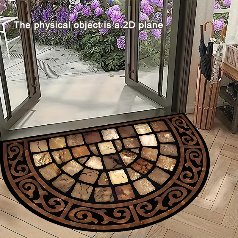 Semicircular Earth-Tone Mosaic Stone Print Doormat in 60 x 90cm BY15 Checkout Style Pictured — image 5