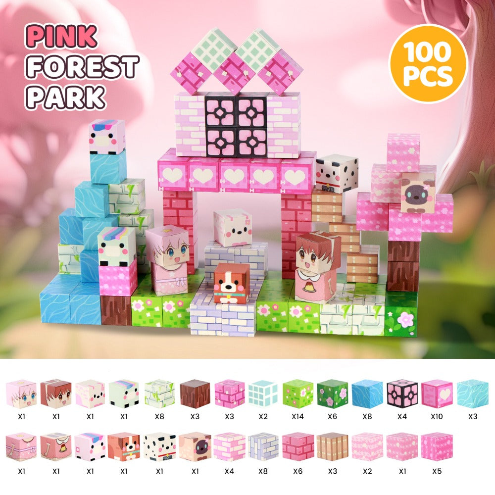 Pink Forest Park Magnetic Building Blocks 100 Piece STEM Set with the Listed Color, Size or Set Options for Everyday Use — im