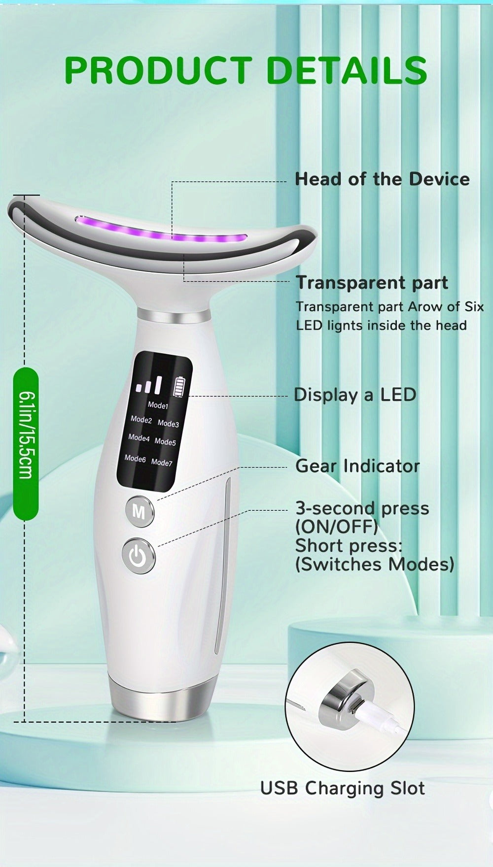 Face Neck Massager Rechargeable Beauty Device - 7 Massage Modes Electric Facial Lifting Tool for Women - Neck Massager Gift f