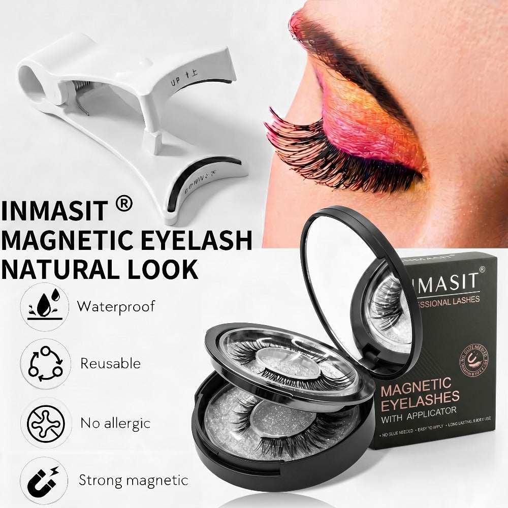 INMASIT Magnetic False Eyelashes Set with Round Storage Case and Applicator in Black or Pink — image 1
