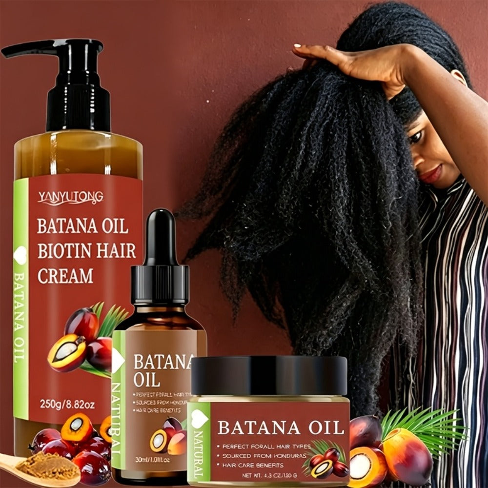 Batana Oil Set 3-Piece from Honduras - Dr. Sebi Cold Pressed Unrefined Batana Oil with Hair Mask & Essence — image 1