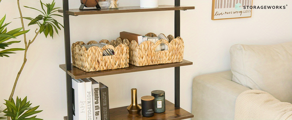 Scalloped Wicker Storage Baskets Set of 2 with Handles in Water Hyacinth or Seagrass Weave — image 14