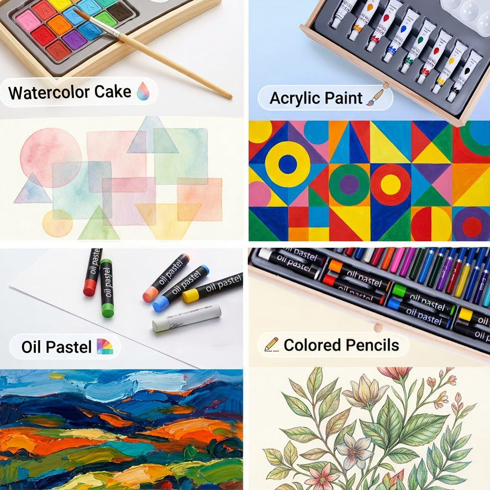 85-Piece Mixed-Media Art Set with Wooden Tabletop Easel, Paints, Pencils, Brushes and Paper Pads — image 7