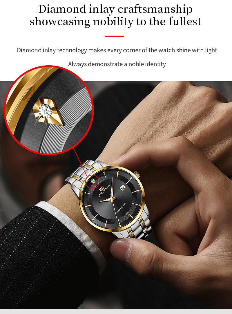 Men's Business Waterproof Stainless Steel Calendar Watch