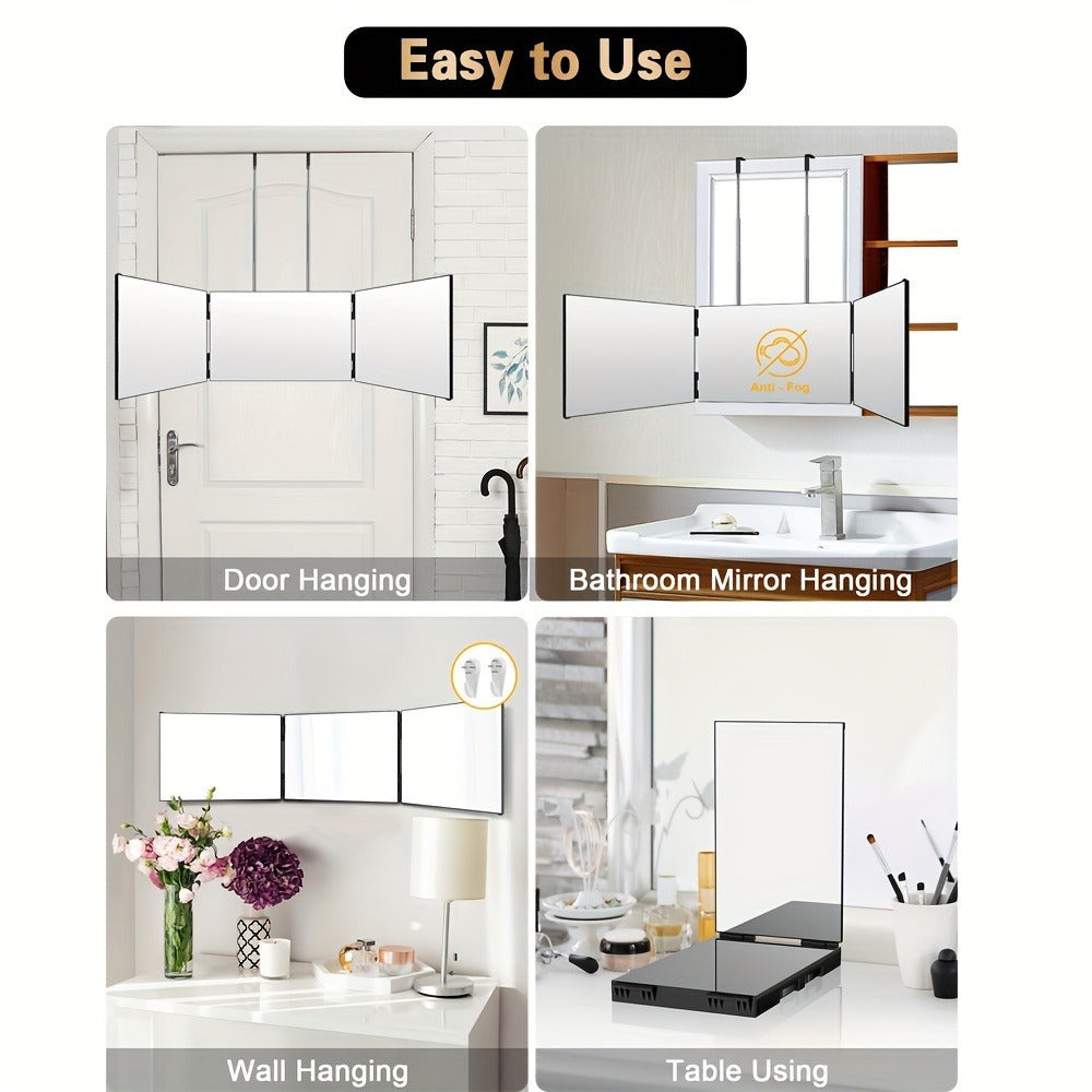 Three-Way Hair Cutting Mirror with Folding Panels, Adjustable Door Hooks and LED, Non-LED or Two-Pack Options — image 12