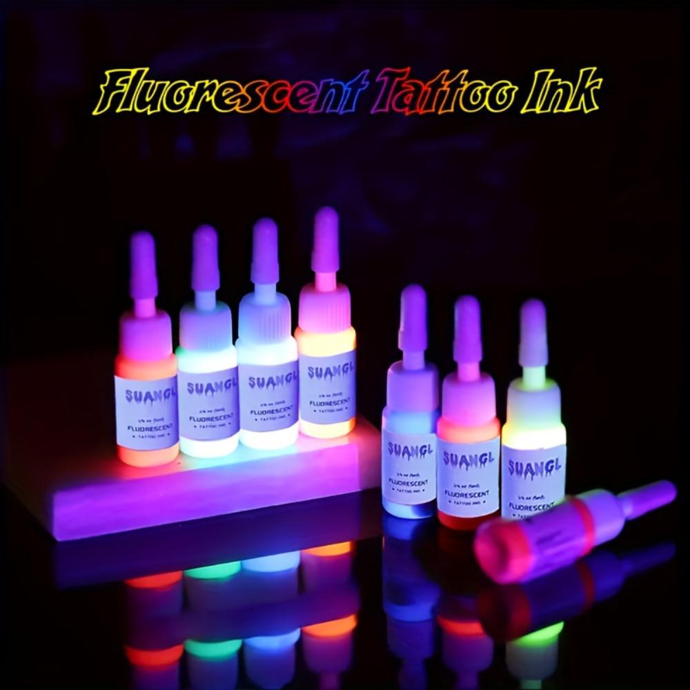 Tattoo Ink UV Fluorescent Set with 5ml Bottles in 5-, 8-, 11- or 15-Color Bottle Options with Item-Specific Color, Capacity a