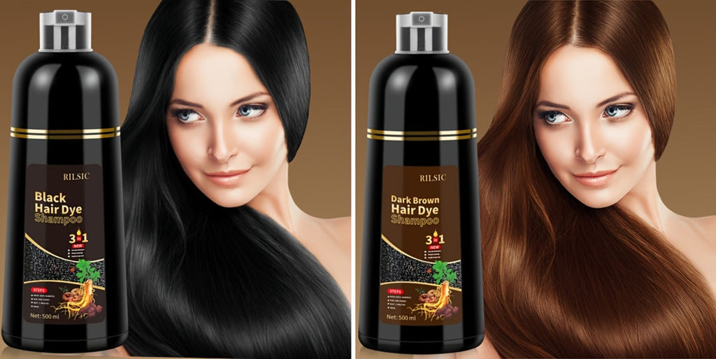 Herbal Hair Dye Shampoo 3-in-1 with Plant Squalene 2pcs 16.91oz, Instant Gray Hair Coverage, Natural Color in Minutes — image