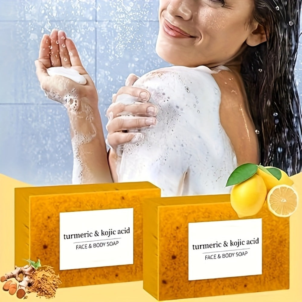 Turmeric and Kojic Acid Bar Soap, 12-Pack of 100g Bars with Lemon and Honey Labels plus Bubble Net — image 9