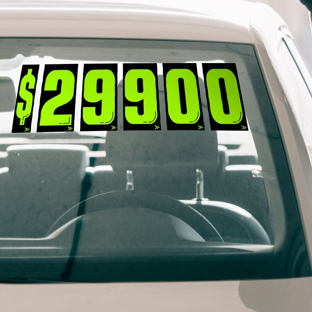 Windshield Pricing Number Decals 33pcs 7.5" Chartreuse Vinyl – Car Dealership Lot Pricing Stickers 0-9 for Auto Vehicle Windo