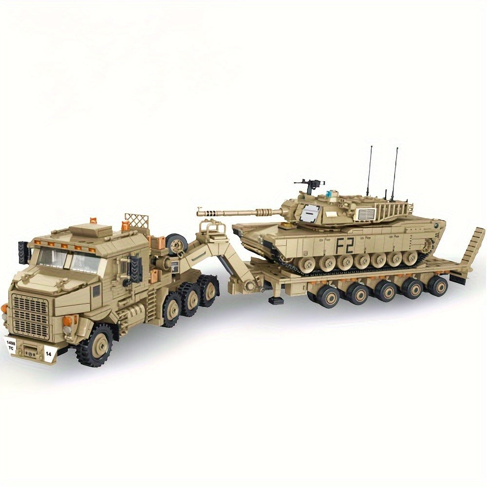 3482-Piece Tank Hauler Building Block Model with Tractor, Long Trailer, Tracked Vehicle and 628015 Code — image 4