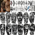 Temporary Tattoos, 32-Sheet Black Animal and Tribal Set with Wolf, Lion, Tiger, Skull and Rose Designs — image 6