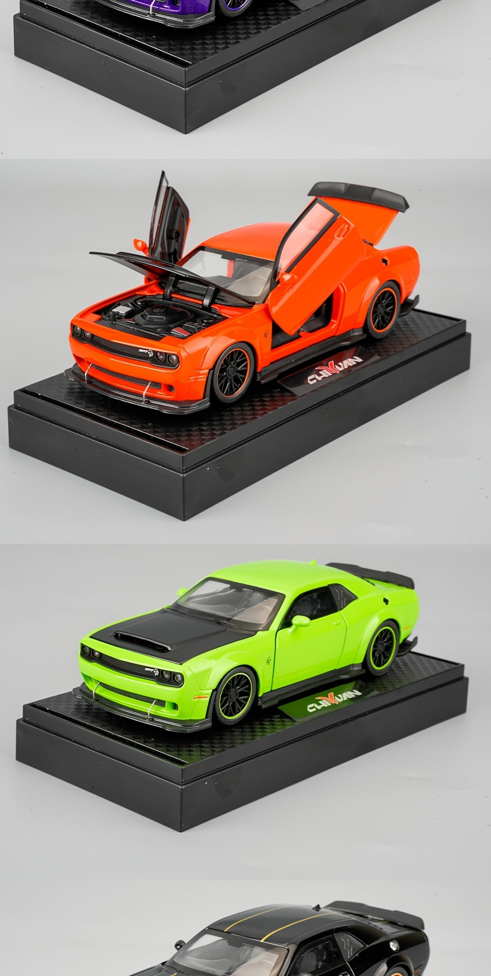 Purple Dodge Sports Car Zinc Alloy Diecast Model with Display Base & Openable Doors, High Simulation Static Display Collectib