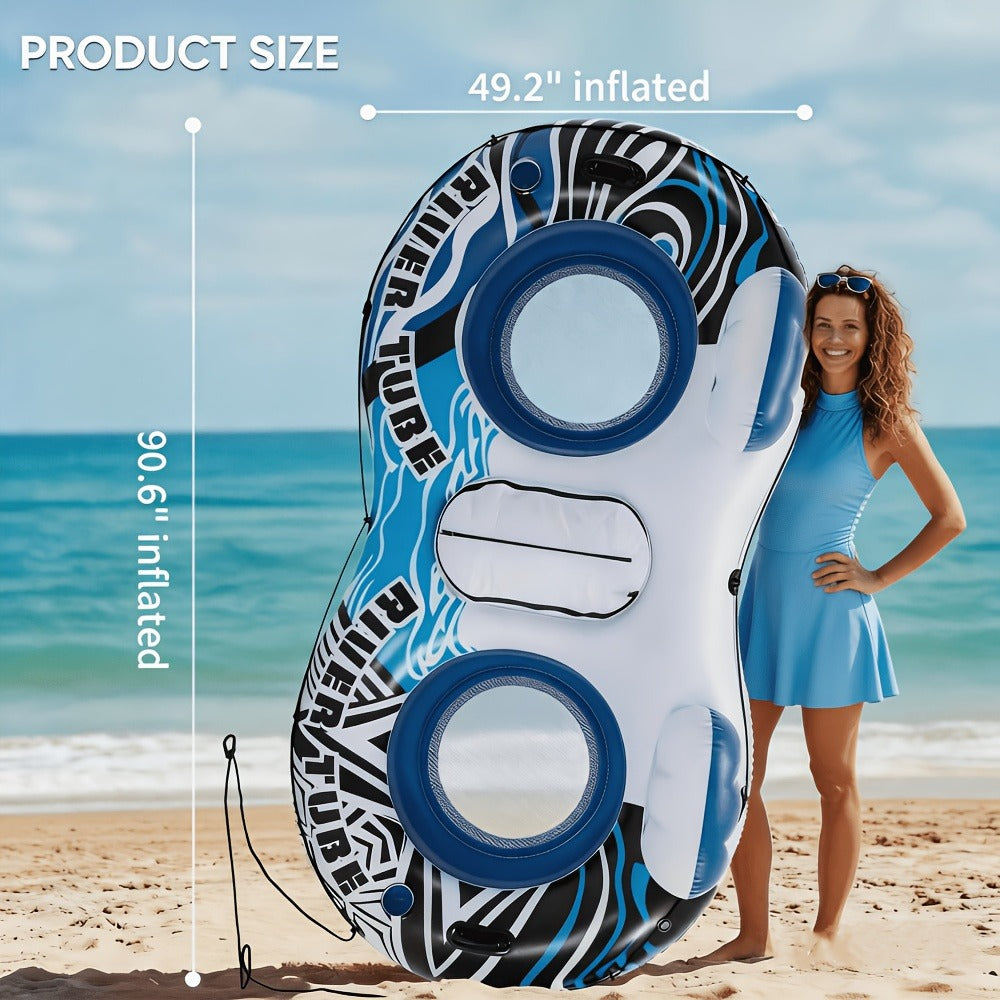 Pool Float Double Ring Raft for Two with Detachable Cooler, Two Cup Holders and Inflatable Backrests — image 7