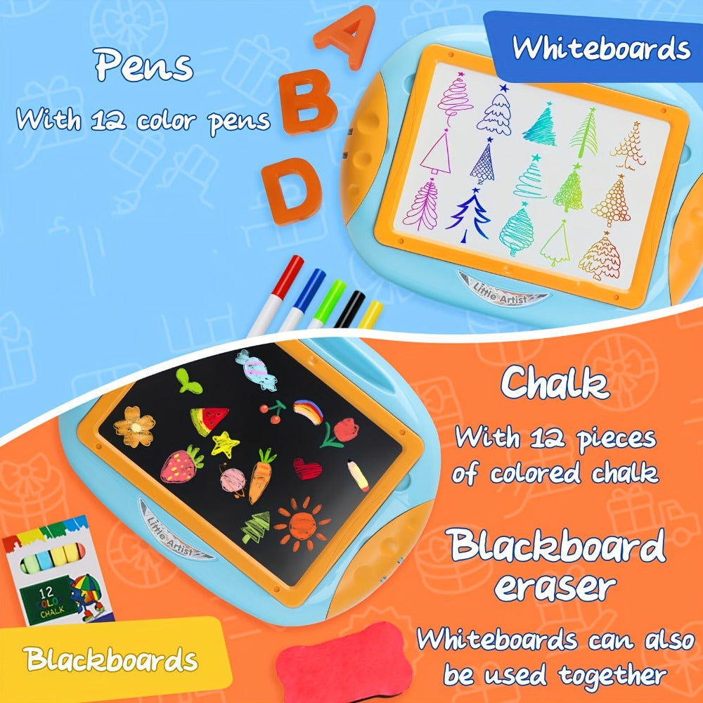 Double-Sided Kids Drawing Easel with Foldable Tabletop Stand, Chalkboard, Whiteboard and Six Color Options — image 11