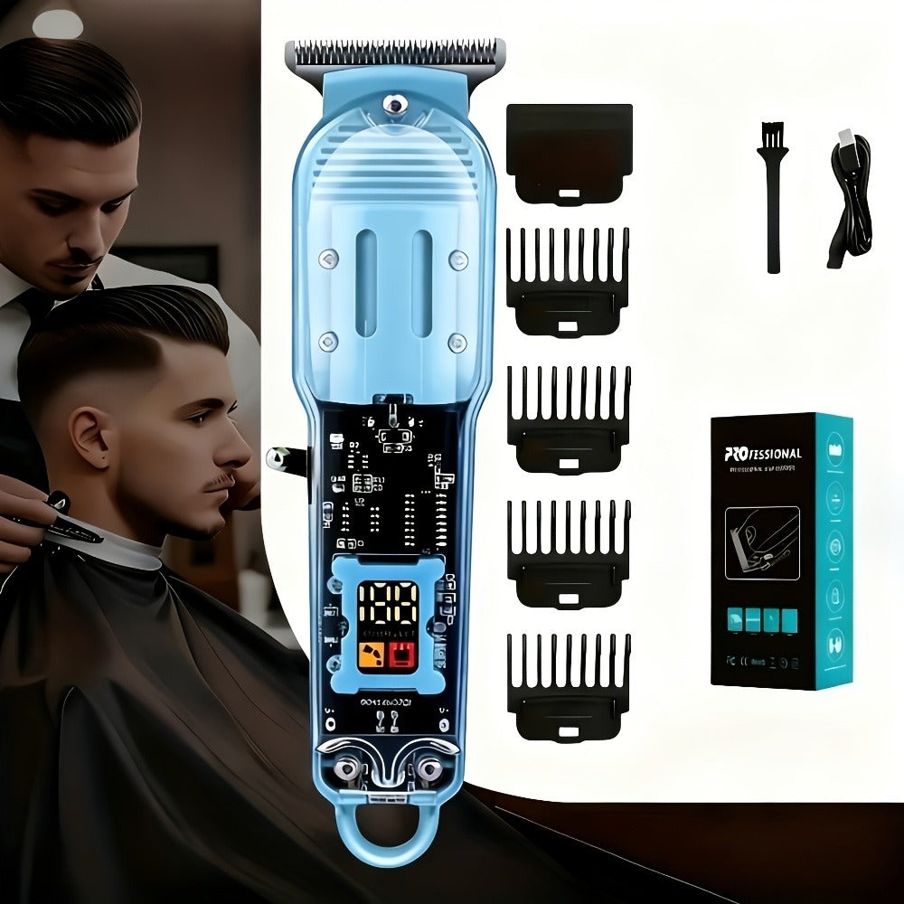 LED Hair Clipper for Men – USB-C Rechargeable Cordless Beard Trimmer with LED Display & 4 Guide Combs, Barber-Grade Home Hair
