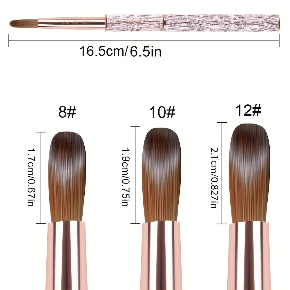 Kolinsky Nail Brush Pink Sparkling Metal Handle – Round Head Acrylic Nail Art Brush for Extensions & Manicure — image 6