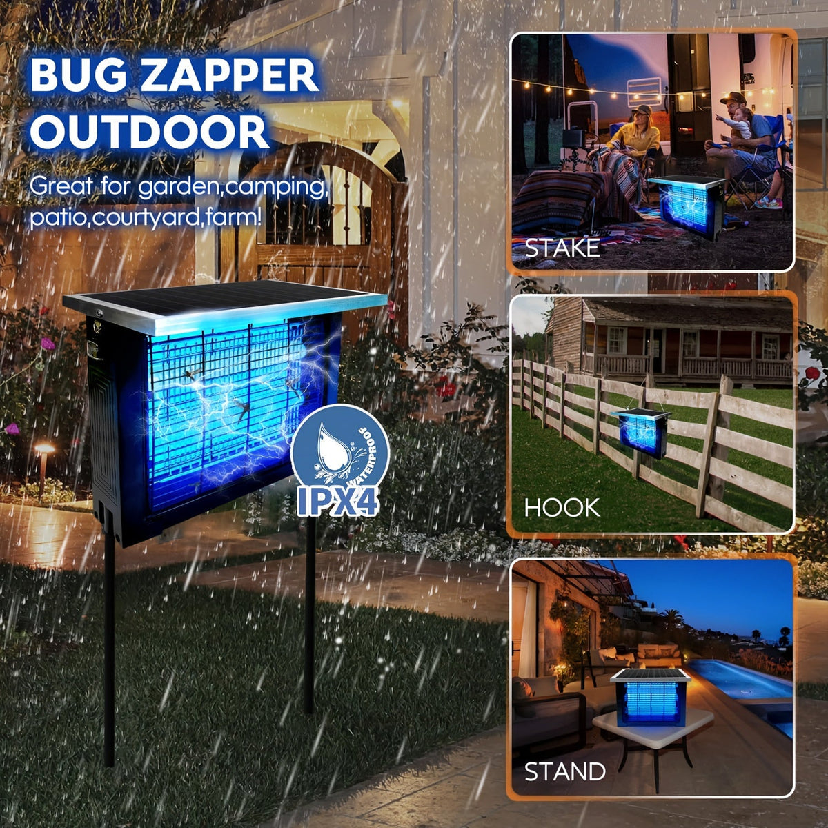 Solar Bug Zapper Outdoor Rechargeable | Patio Garden Backyard Camping — image 13