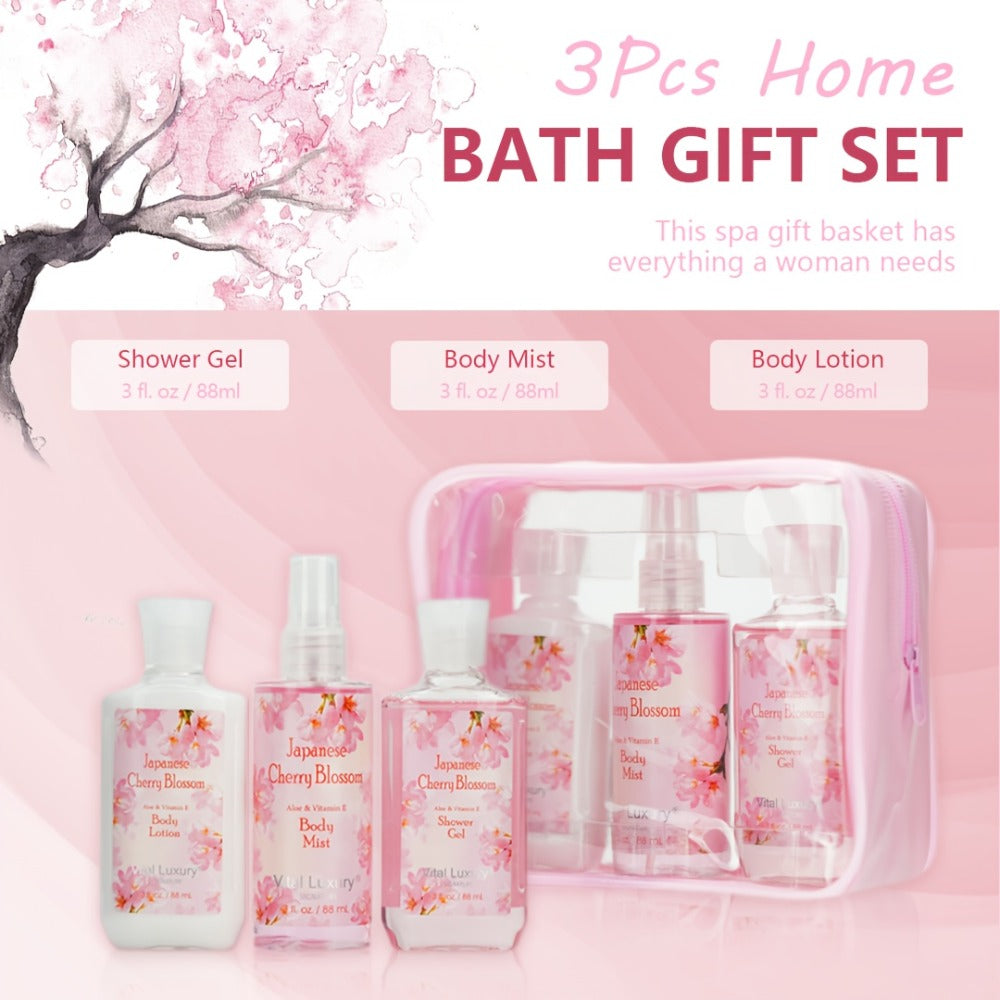 Bath Body Care Gift Set Shower Gel Body Lotion Body Mist Aloe Vera Vitamin E Glycerin Deep Moisturizing Fragrance Set for Wom