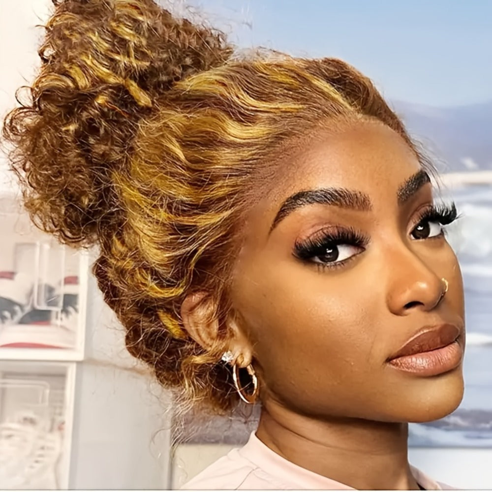 Wig Long Deep-Wave Honey Blonde Ombre, 28-Inch Synthetic Fiber with 13x4 Lace Front and Glueless Cap — image 9