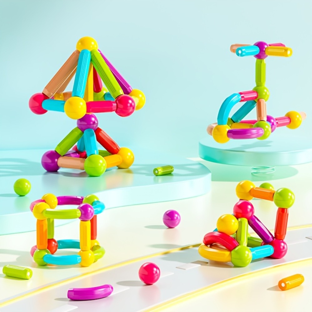 Magnetic Stick and Ball Building Set in 28-Piece or 58-Piece Multicolor Options for Pictured 3D Shapes — image 15