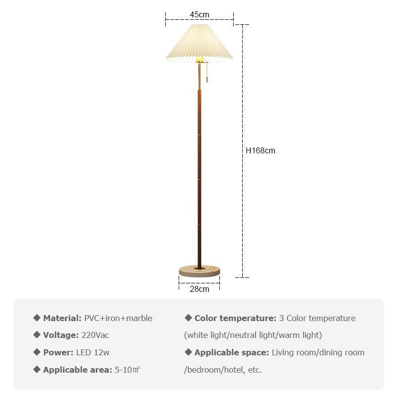 Retro Light Luxury Wood Grain Simple Pleated Floor Lamp Bedroom Bedside Sofa Study Floor Lamp