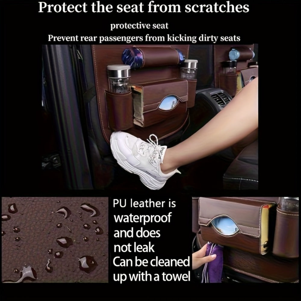 Car Rear Seat Organizer with Foldable Table, Footrest, Cup Holder, Tissue Box & Laptop Base – 2-Piece Premium Back Seat Stora