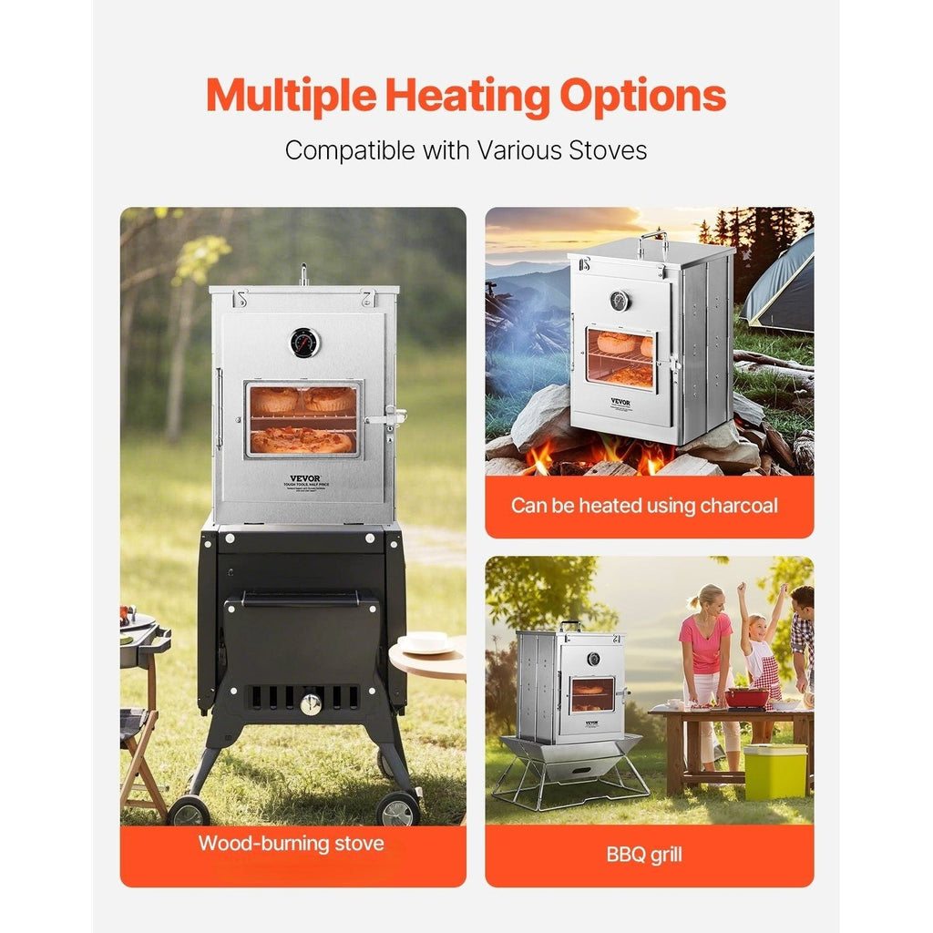 Camping Oven Portable Foldable 3-Tier Stainless Steel Outdoor Baking Oven with Grill Racks for Wood Stove BBQ Propane — image